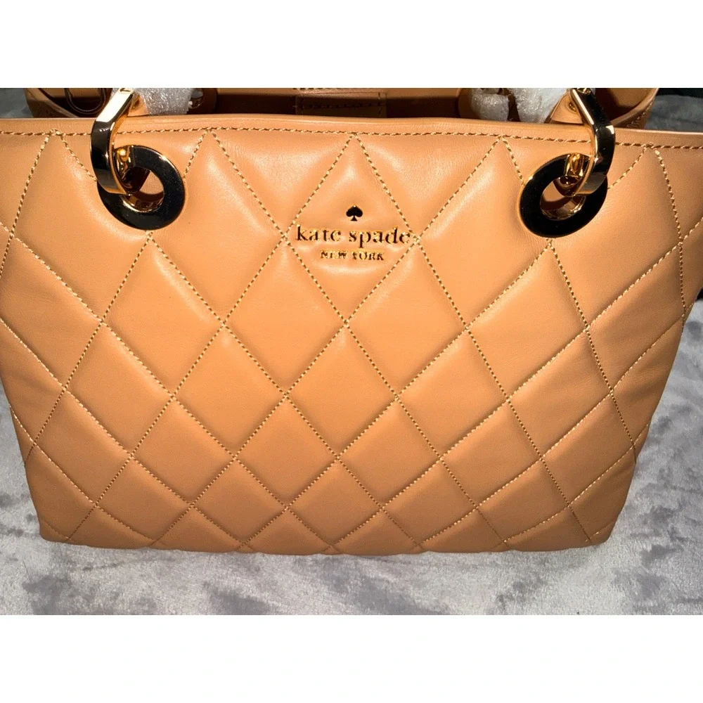Kate Spade New York Quilted Leather Satchel Apricot Tan Gold Hardware